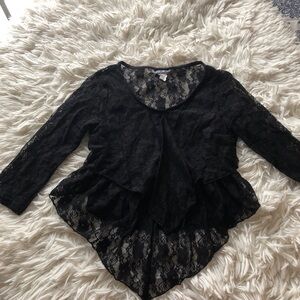 Vintage Y2K 90s Crop Top Sz Medium Black 3/4 Long Sleeve tiered ruffle Romantic